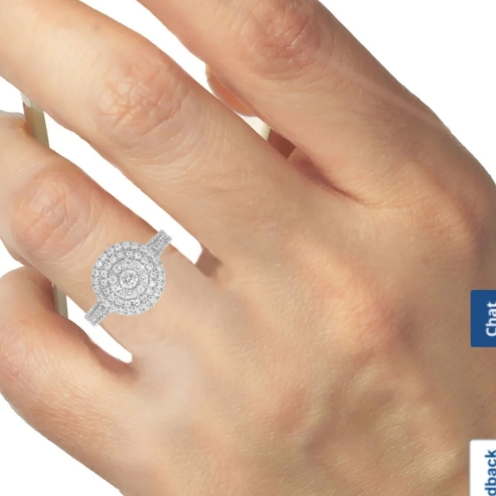 1ct tw Round double halo diamond 10k engagement ring